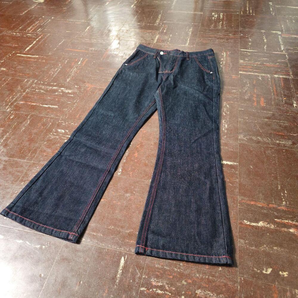 Raw Denim Jeans Red Stitch Flap Pocket Black
